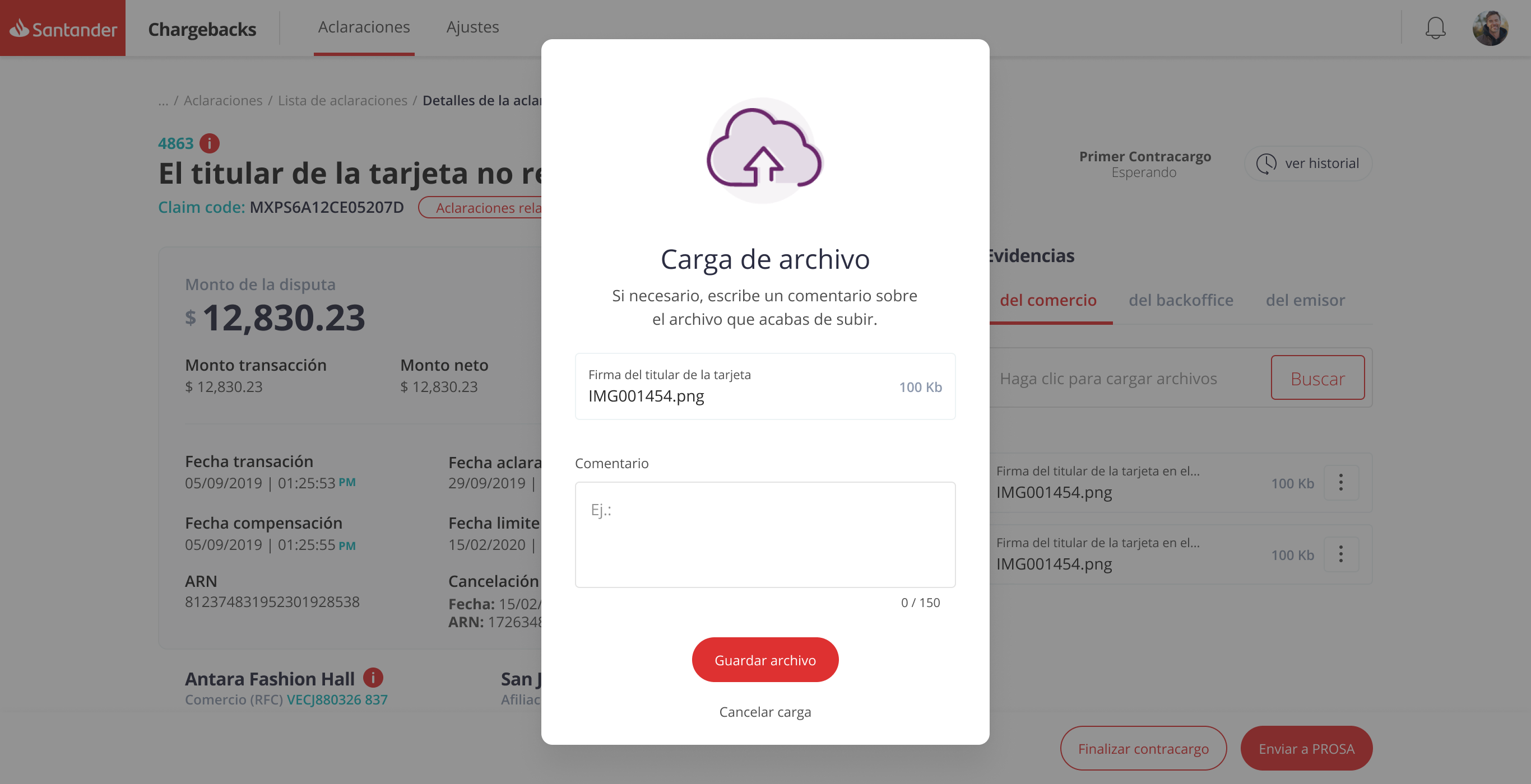 Chargeback list overview